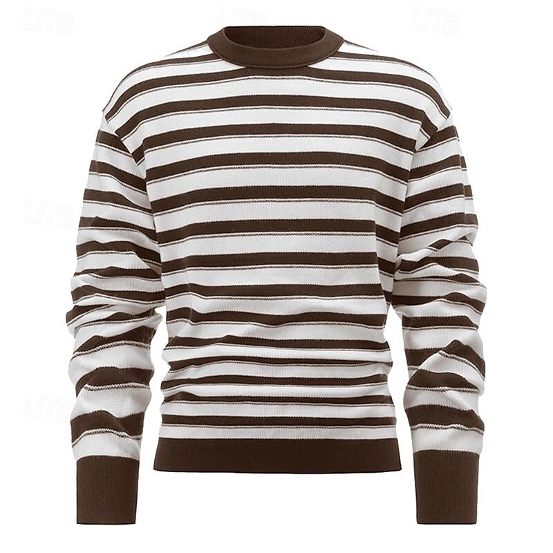 Herren Pullover Strickpullover Gerippt Stricken Standard Strick Streifen Rundhalsausschnitt Modisch Basic Freizeitskleidung Verabredung Bekleidung Herbst Winter Schwarz Grün M L XL 2025 - $34.99 –P4