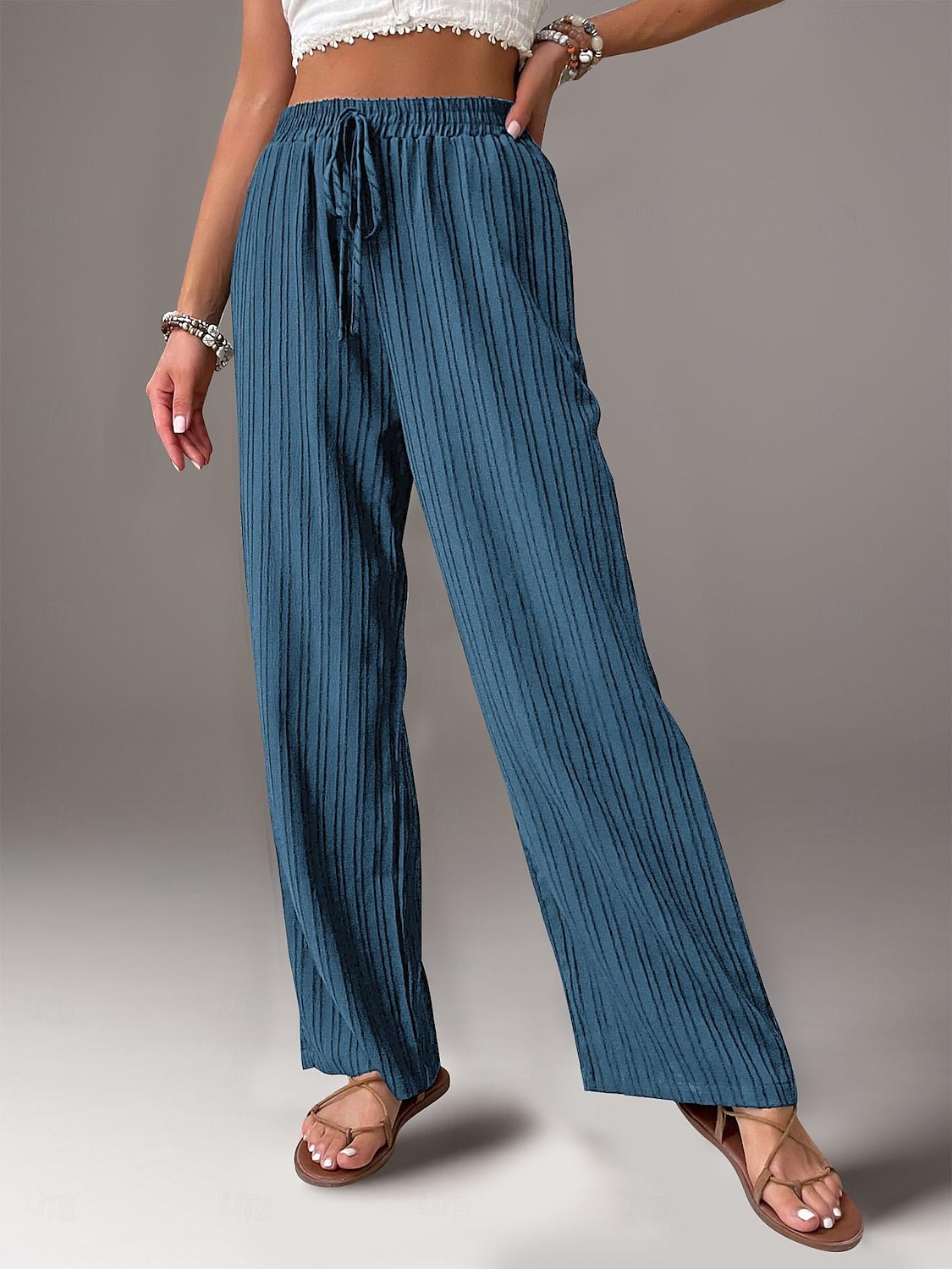 Women's Pants Trousers Fashion Long Plain Side Pockets Elastic Drawstring Design Breathability Comfortable Micro-elastic Casual Daily Black Blue Brown Green Spring & Summer Regular Fit 2025 - $24.99 –P4