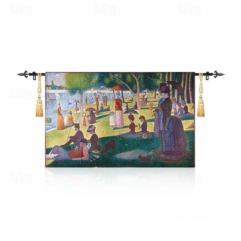 jacquard woven tapestry gobelin aubusson wall art hanging aubusson large tapestry reproduction loom weaving cotton un dimanche après-midi à l'île de la grande jatte (without tassels and rod) de 2025 ? $144.99 –P7