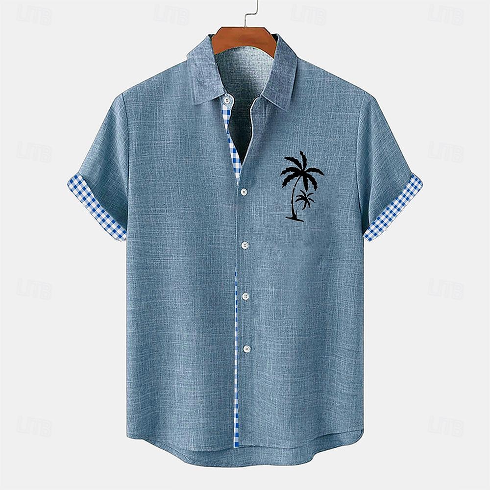 Per uomo Camicia camicia di lino Camicia da spiaggia Camicia hawaiana Albero di cocco Esterno Da mare Blu marino Blu Verde Kaki Maniche corte Collo ripiegabile Estate Abbigliamento del 2025 a $24.99 –P6
