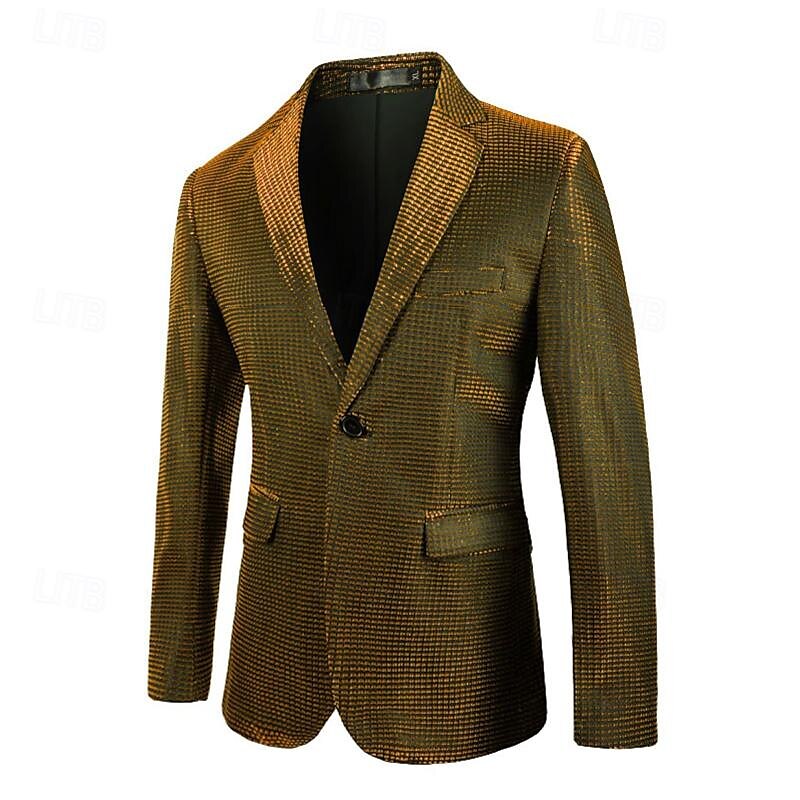 Herre Blazer Formell kveld Fritid / hverdag Søt Alle årstider 65%Cotton 35%Polyester Ensfarget / vanlig farge Paljetter Fritid Bryllup Enkeltkneppet Blazer Sølv Svart Rød Blå 2025 - $83.99 –P3