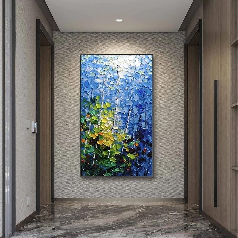 3d bleu forêt peinture à la main grande toile verticale peinture à l'huile mur art arbre toile abstraite à la main longue mur étroit decoroversize peinture à l'huile grand abstrait bleu décoration de 2025 ? $61.99 –P5