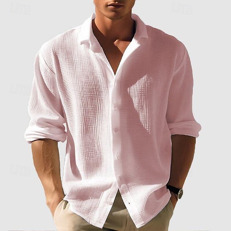 Camisa de punto de gofre para hombre, camisa abotonada, camisa informal, camisa de verano, camisa de playa lisa, blanca, verde claro, rosa, albaricoque, gris, manga corta, ropa de fiesta, ropa de moda, casual 2025 - $23.99 –P10
