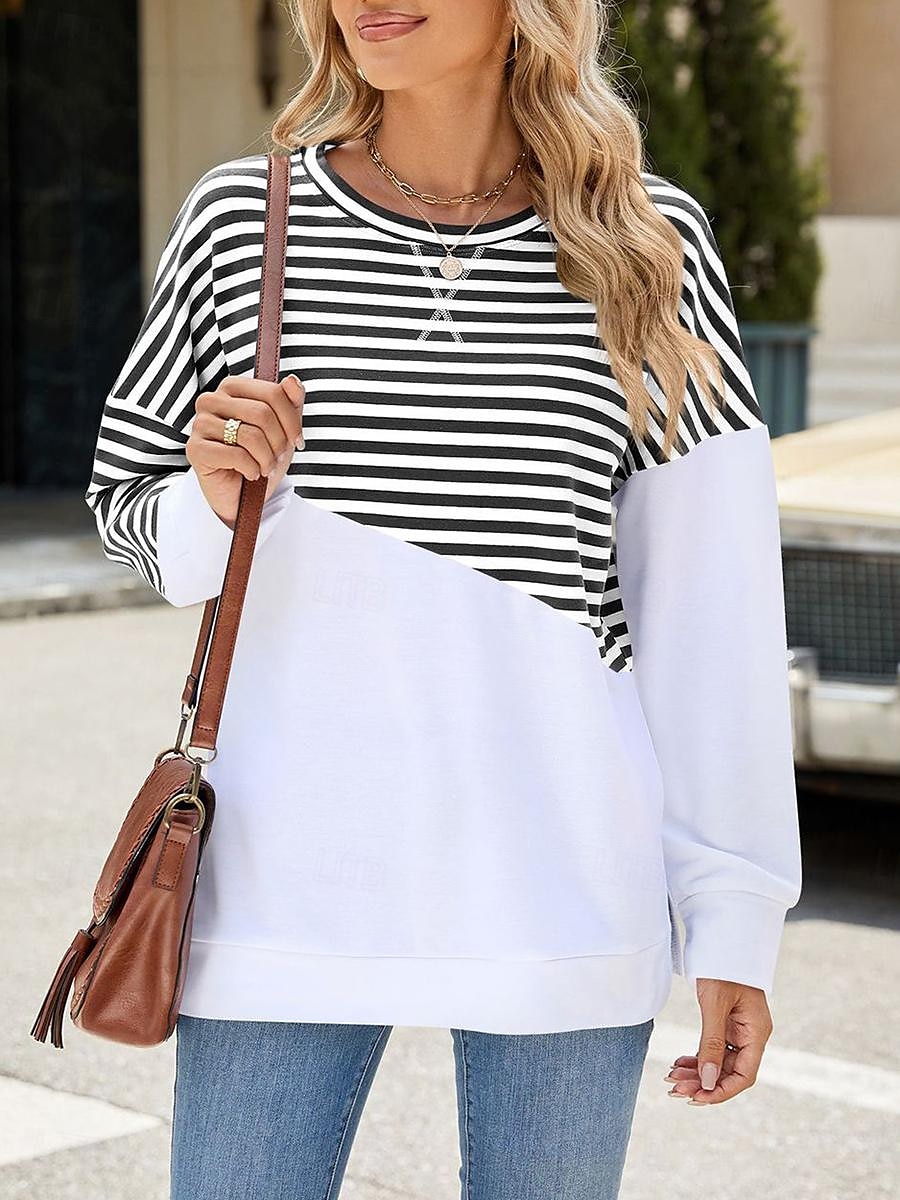 sweat-shirt femme décontracté rayé vêtements de tous les jours col rond imprimé manches longues noir rouge bleu vert printemps automne de 2025 ? $38.99 –P8