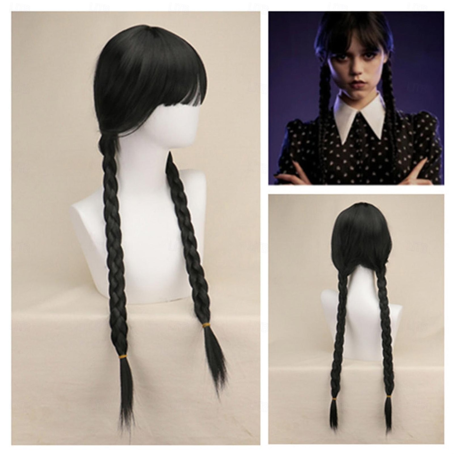 Perucas Wednesday Addams Longa Peruca Trançada Preta Cabelo Natural Macio com Touca de Peruca Tranças Perucas Sintéticas para Festa Cosplay Perucas Halloween de 2025 por $23.99 –P6