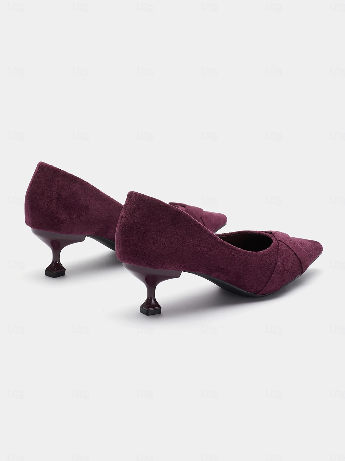 pantofi cu toc pisoi din piele intoarsa visiniu cu detaliu de noduri incrucisate pentru o tinuta eleganta si formala 2025 - $46.99 –P5