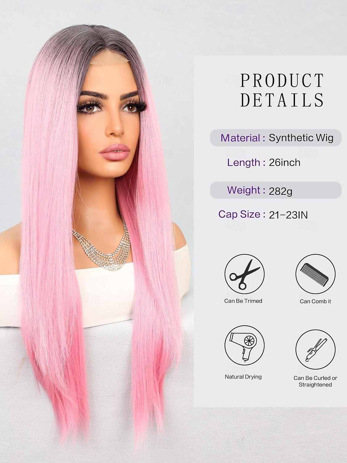 Pink Middle Part Synthetic Lace Wig Straight Style 26 inch Pink Middle Part U Part Wig ...
