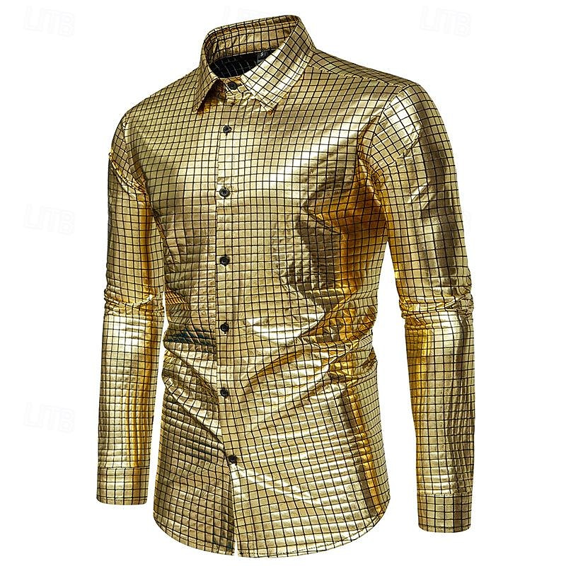 Disko 1980er Glänzend Metallisch Bluse / Hemd Maskerade Disco Kariert Herren Karnevalskostüm Maskerade Party / Abend Pride Parade Pride-Monat Erwachsene Hemd 2025 - $32.99 –P10