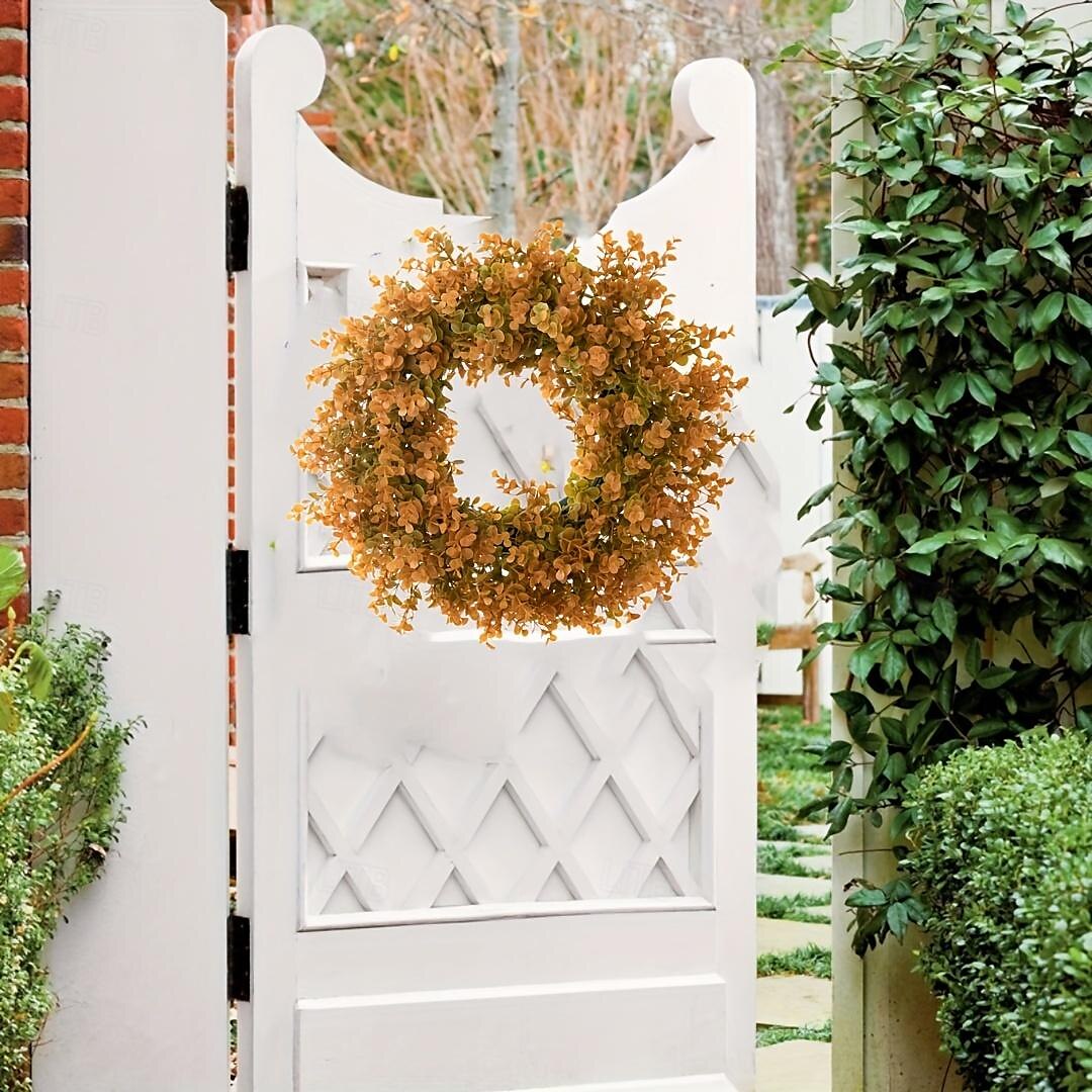guirlanda de outono com eucalipto artificial e flores - guirlanda de folhas verdes falsas para porta da frente, parede, celebração do festival, lareira, janela, decoração de festa de 2025 por $13.99 –P5