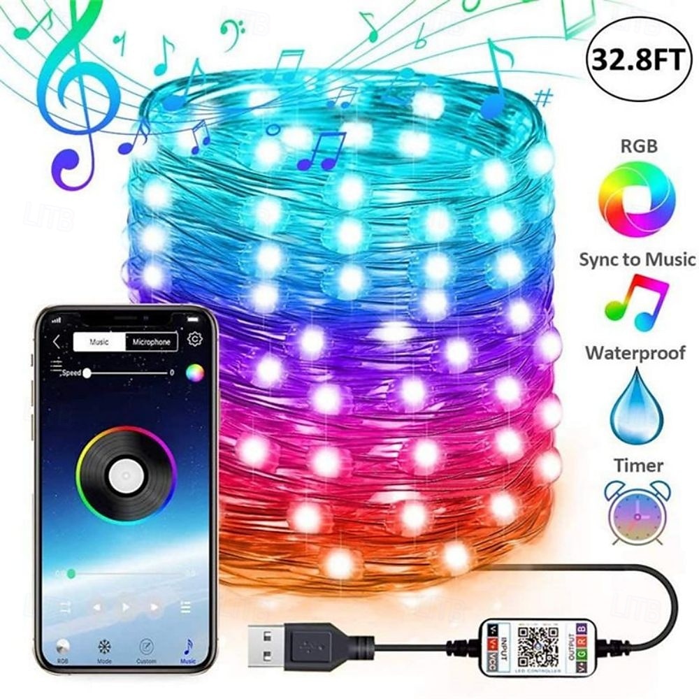 lumini inteligente usb fairy lumini impermeabile multicolore schimbătoare pentru Crăciun, ziua de naștere, petrecere de interior în aer liber decorare, telecomandă aplicație 2025 - $58.99 –P8