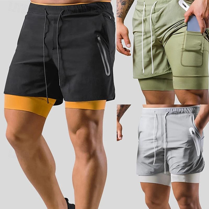 Hombre Pantalones Cortos Running Shorts de gimnasio Pantalones de chándal Correa Bolsillo 2 en 1 con forro de compresión Bermudas Interior Exterior Deporte Verano Secado rápido Ligero Suave Maratón 2026 - $20.99 –P1