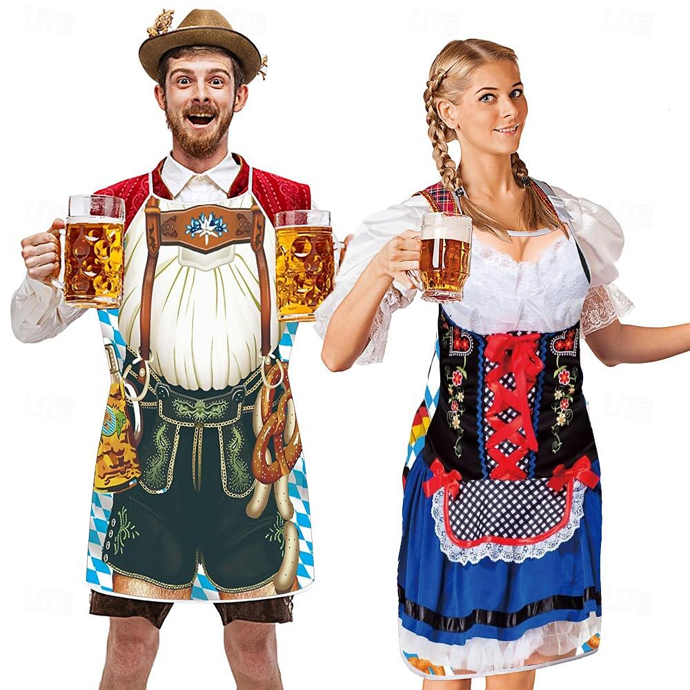 páry 2ks oktoberfest pivní zástěra dirndl trachtenkleider potisky legrační kostým oktoberfest pár bavorský kostým tradiční styl wiesn karneval látková zástěra halloween karneval 2025 - CAD $11.99 –P8
