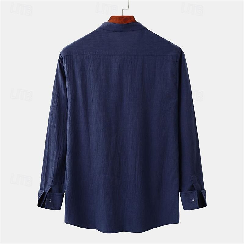 Per uomo Camicia Camicia Estiva Camicia casual Camicia da Spiaggia Camicia con Bottoni Nero Bianco Blu marino Marrone Kaki Manica Lunga Semplice Colletto alla coreana Vacanza Camicia hawaiana Tasca del 2025 a $30.99 –P17