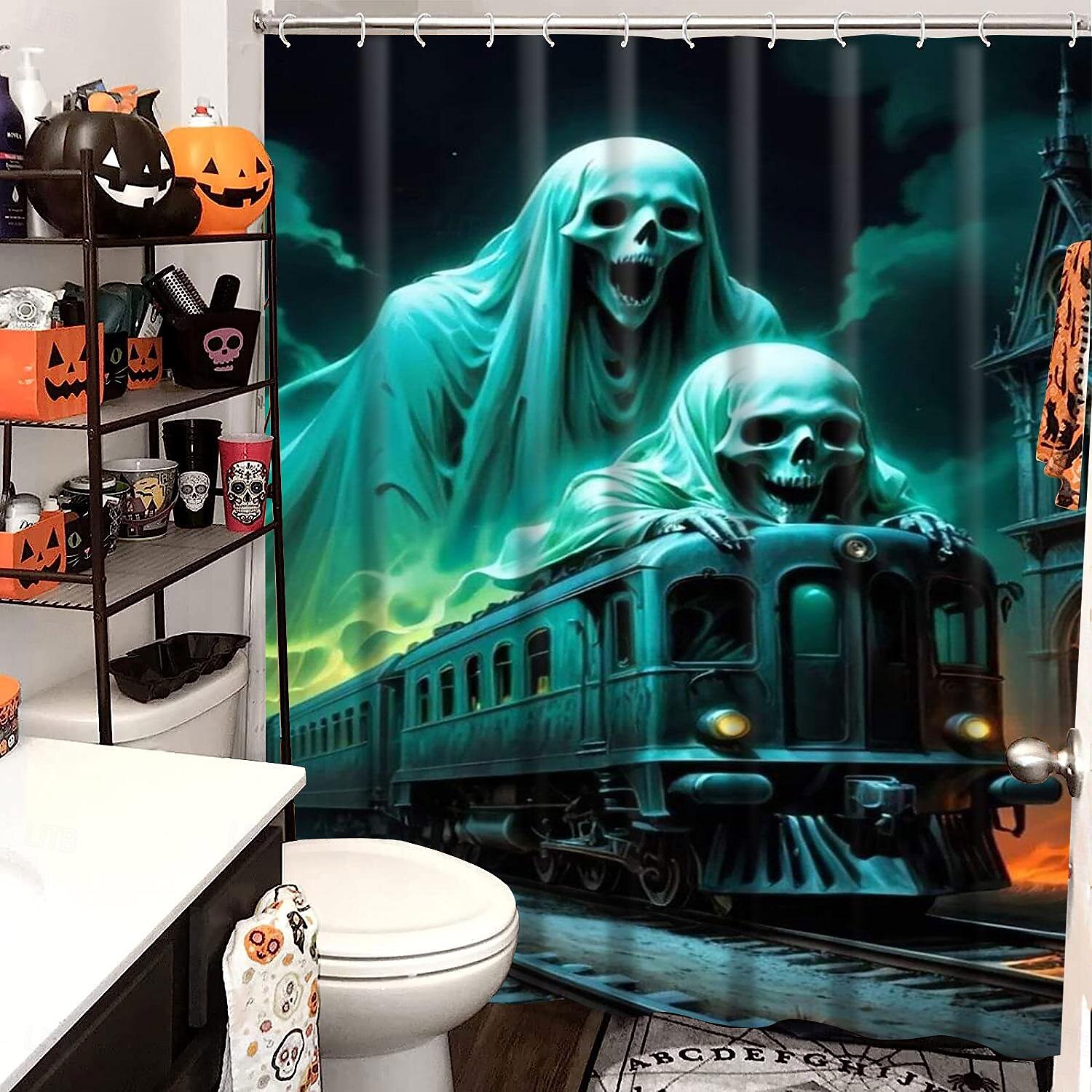Halloween Shower Curtain with Hooks for Bathroom Shower Curtain  Bathroom Decor Set Polyester Waterproof 12 Pack Plastic Hooks Skull Heads 2025 - $19.99 –P16