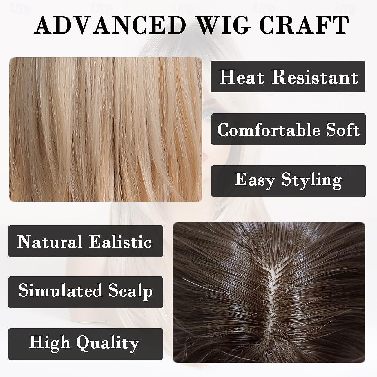 Ombre Blonde Brown Wine Red Wig with Bangs Natural Medium Length Straight Wigs for Women Heat Resistant Fiber Synthetic Wigs for Daily Cosplay Halloween Wigs 2026 - $18.99 –P5