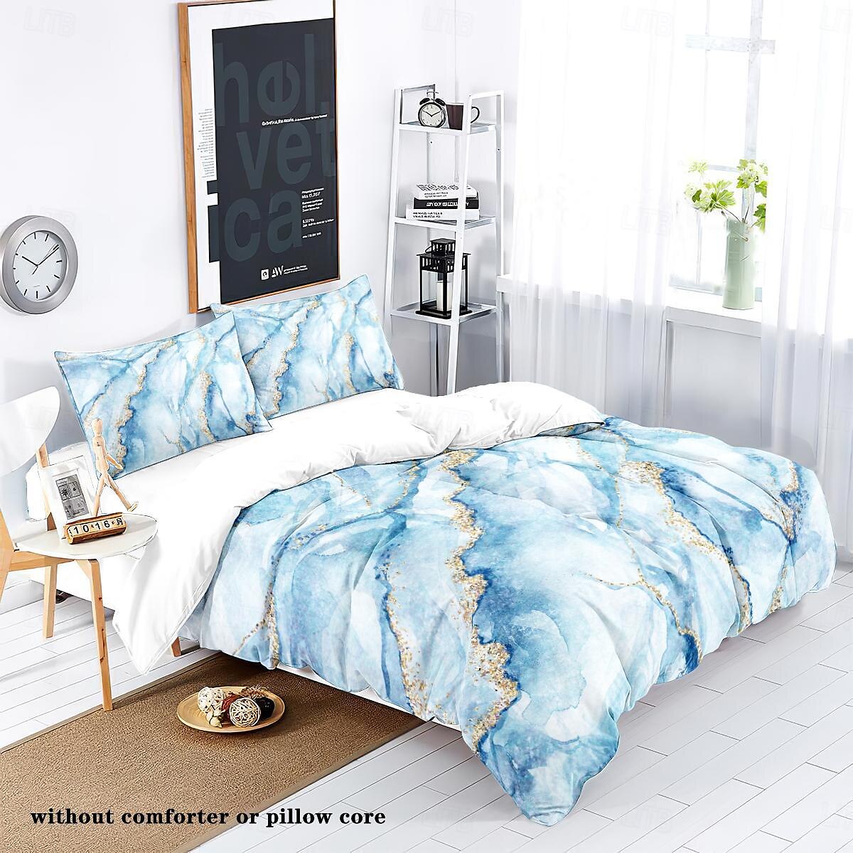 3-teiliges Daunenbettbezug-Set mit nordischem Marmor-Abstrakt-Aquarellmuster für Hotelschlafzimmer, Gästezimmer und komfortables Hotelbettwäscheset 2025 - $31.99 –P10