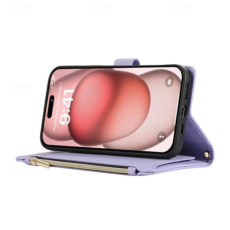 Phone Case For Samsung Galaxy iPhone 16 iPhone 15 Pro Max Plus iPhone 14 13 12 11 Pro Max Plus Mini Wallet Case with Stand Holder Magnetic Zipper Retro TPU PU Leather 2025 - $21.99 –P15