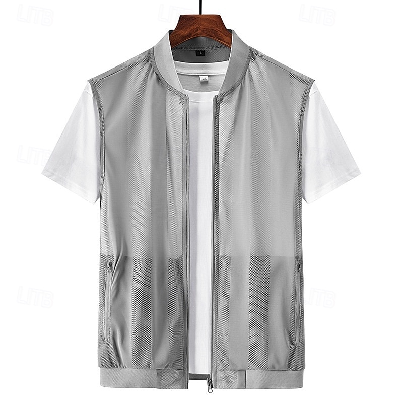 Men's Vest Gilet Fishing Vest Hiking Vest Gilet Jacket Outdoor Street Daily Going out Streetwear Casual Spring Fall Pocket Polyester Nylon Breathable Plain Zipper Stand Collar Regular Fit Black White 2026 - $24.99 –P1