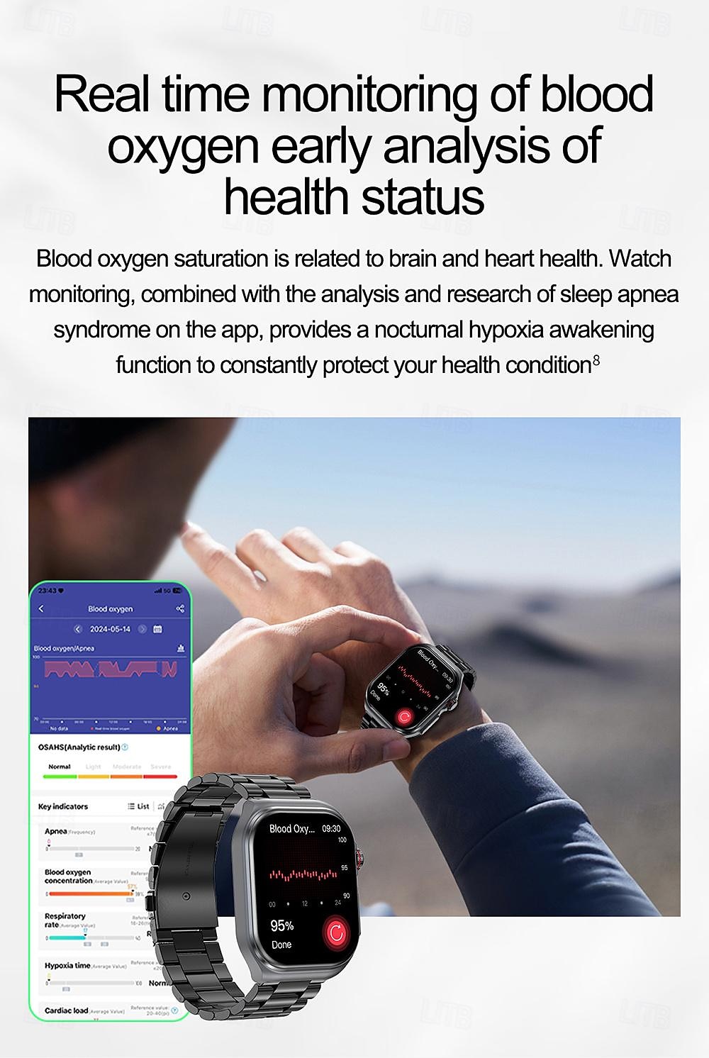 iMosi ET585 Slimme horloge 2.04 inch(es) Smart horloge Bluetooth ECG + PPG Temperatuurbewaking Stappenteller Compatibel met: Android iOS Dames Heren Handsfree bellen Waterbestendig Mediabediening IP68 2025 - $74.99 –P9