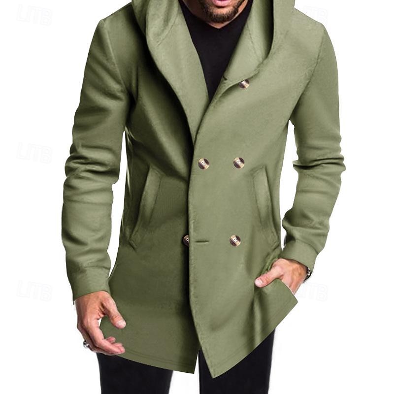 Hombre Peacoat Gabardina Vacaciones Diario Otoño invierno Elastán Suave Ropa de calle Ropa Moda Clásico Plano Bolsillo Con Capucha Botonadura Doble 2025 - $35.99 –P20