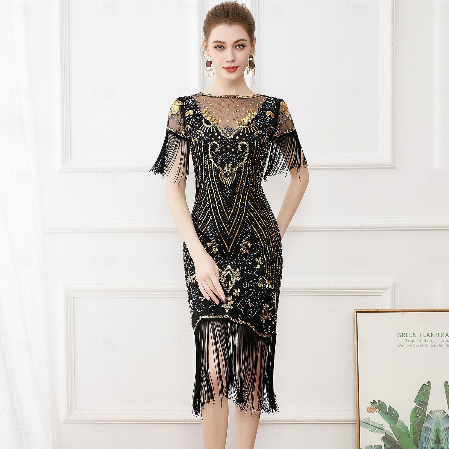 Retro / vintage De livlige 20-årene 1920-tallet Flapper kjole Cosplay kostyme Drakter Den store Gatsby Bryllupsgjest Paljetter Dusk Dame Jul Halloween Karneval Halloween Fest / aften 2025 - $83.99 –P4
