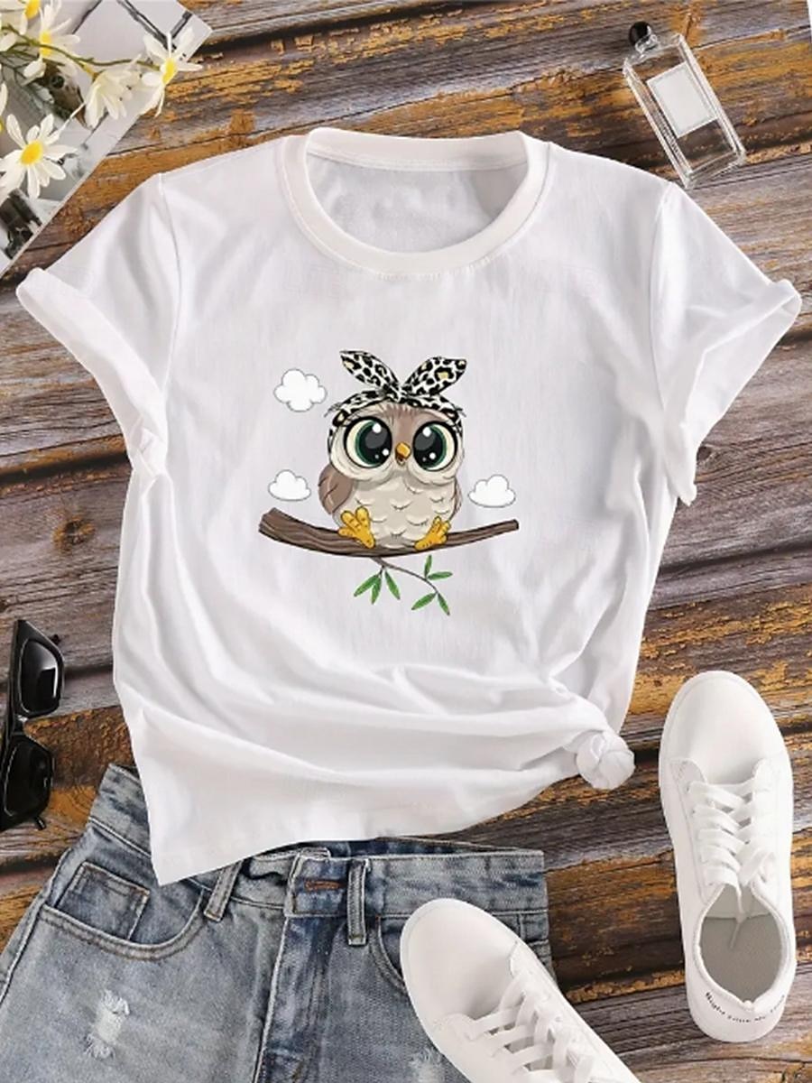 T-shirt femme 100% coton hibou quotidien décontracté manches courtes noir été de 2025 ? $19.99 –P6