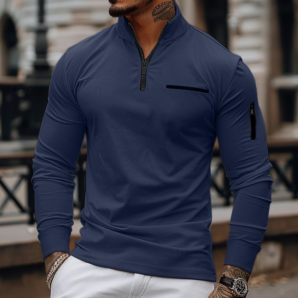 Homens Camiseta Polo Moletom Esportes Roupa Diária Quarter Zip Manga Longa Moda Confortável Tecido Bolsos Zip Up Primavera & Outono Normal Preto Branco Azul Marinha Laranja Camiseta Polo de 2026 por $21.99 –P5