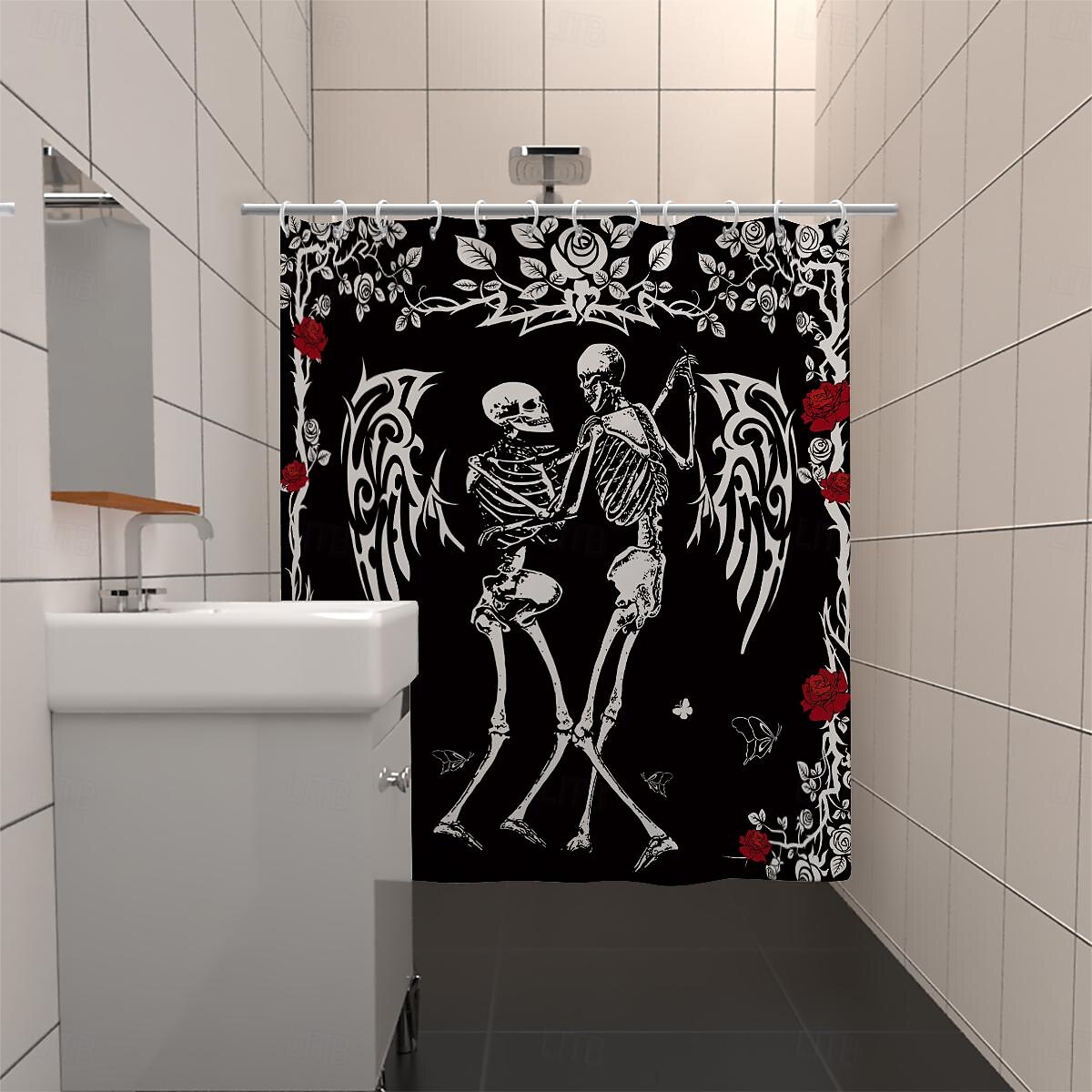 halloween skull sprchový závěs, moderní voděodolná polyesterová tkanina, kterou lze prát v pračce do koupelnové vany s 12 háčky 2025 - $23.99 –P8