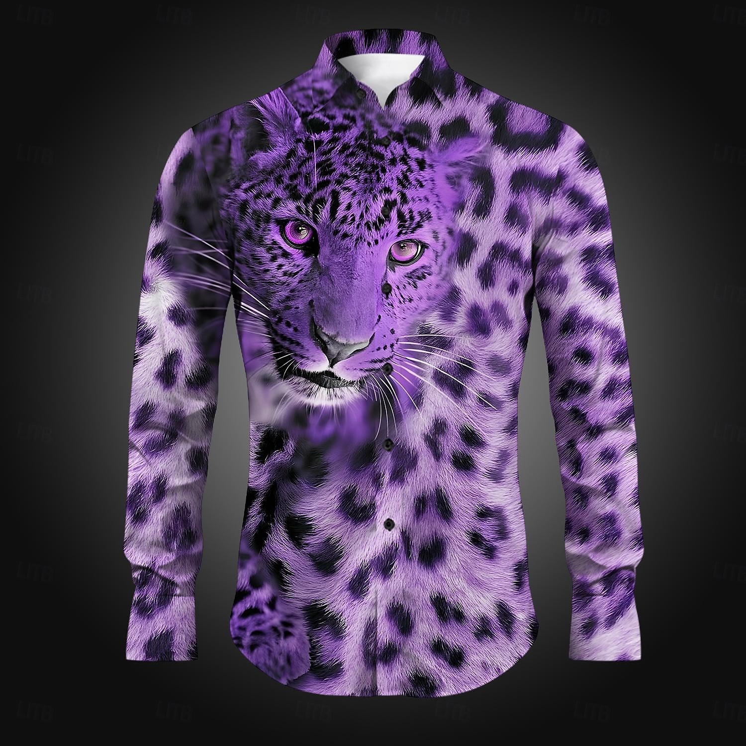 Men's Leopard Button Up Shirt Printed Shirts Long Sleeve Casual Daily Party  Holiday Spring & Summer Fall Winter Collared Shirts Buttons Print Blue  Yellow Purple Brown Gray 2026 - $29.99