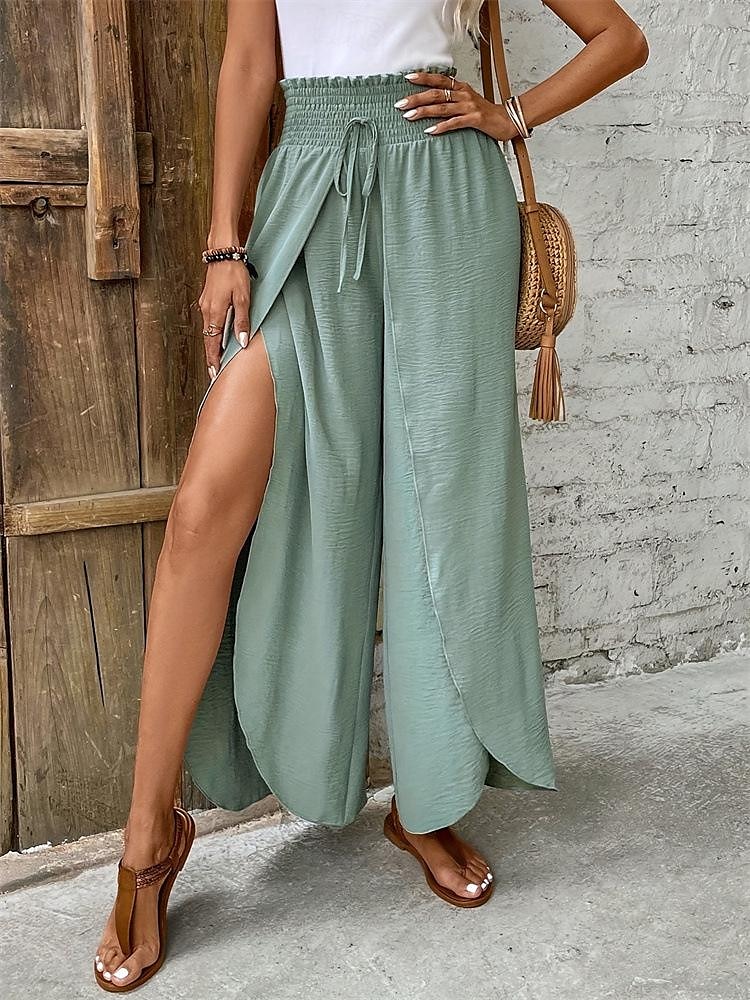 Femme Ample Pantalon Mode Longue Plein Cordon Fendu Respirabilité Confortable Micro-élastique Casual Quotidien Vert Printemps été Ample de 2025 ? $27.99 –P2