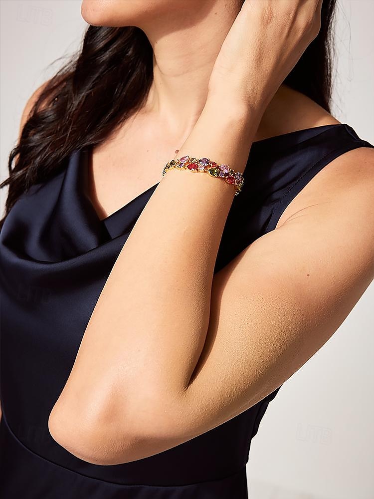 bracelet femme en cuivre plaqué or avec zircons cubiques multicolores - bijoux élégants pour les grandes occasions de 2025 ? $19.99 –P1