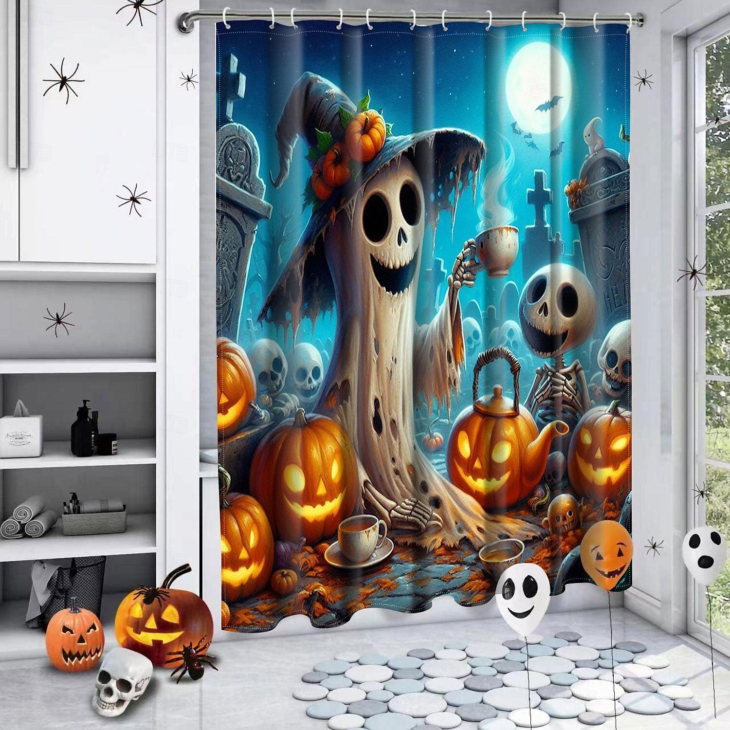 Halloween Shower Curtain with Hooks for Bathroom Shower Curtain  Bathroom Decor Set Polyester Waterproof 12 Pack Plastic Hooks Skull Heads 2025 - $19.99 –P10