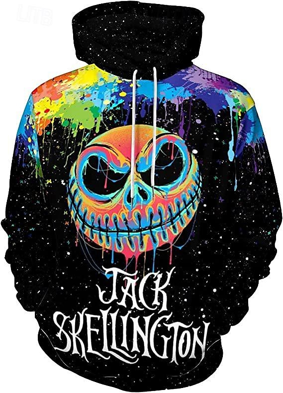 Jack Skellington Hattetrøje Tegneserie Manga Animé 3D Lomme foran Graphic Kengurulomme Til Par Herre Dame Voksne Halloween Karneval Maskerade 3D-utskrift Fritid / hverdag 2025 - $23.99 –P2