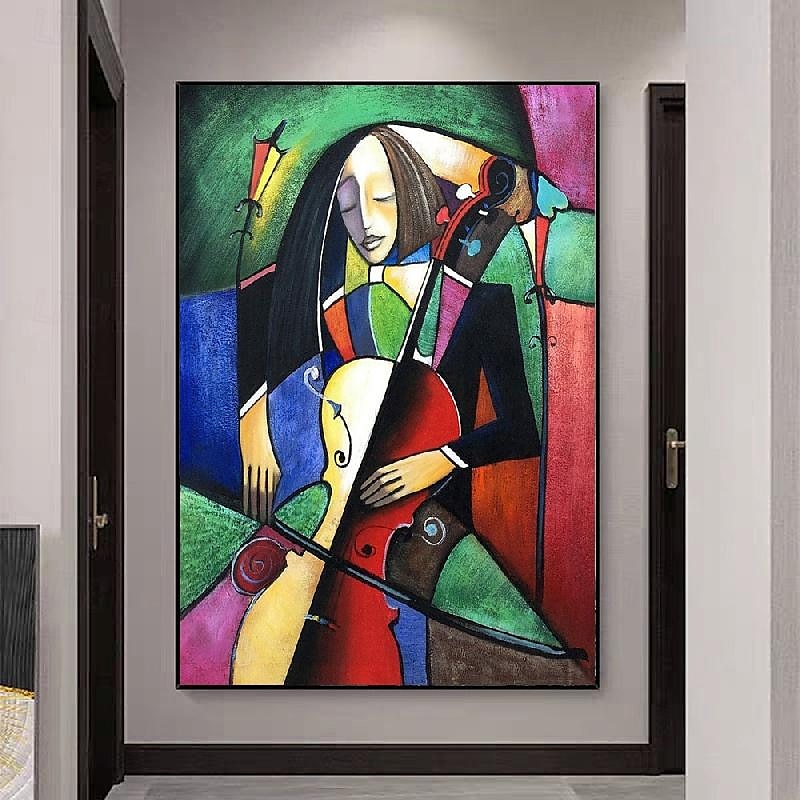 das Cellisten-Portraitgemälde - handgemaltes kubistisches Ölgemälde auf Leinwand, handgemaltes Musiker-Geigen-Cello-Gemälde für Schlafzimmer-Wohnzimmer-Kunstwerk 2025 - $116.99 –P1