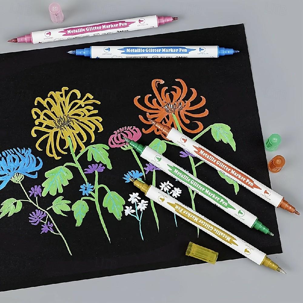 Pennarelli a doppia punta con glitter metallici con pennello e pennini fini, forniture per scrapbooking, 10 pezzi del 2025 a $15.99 –P7