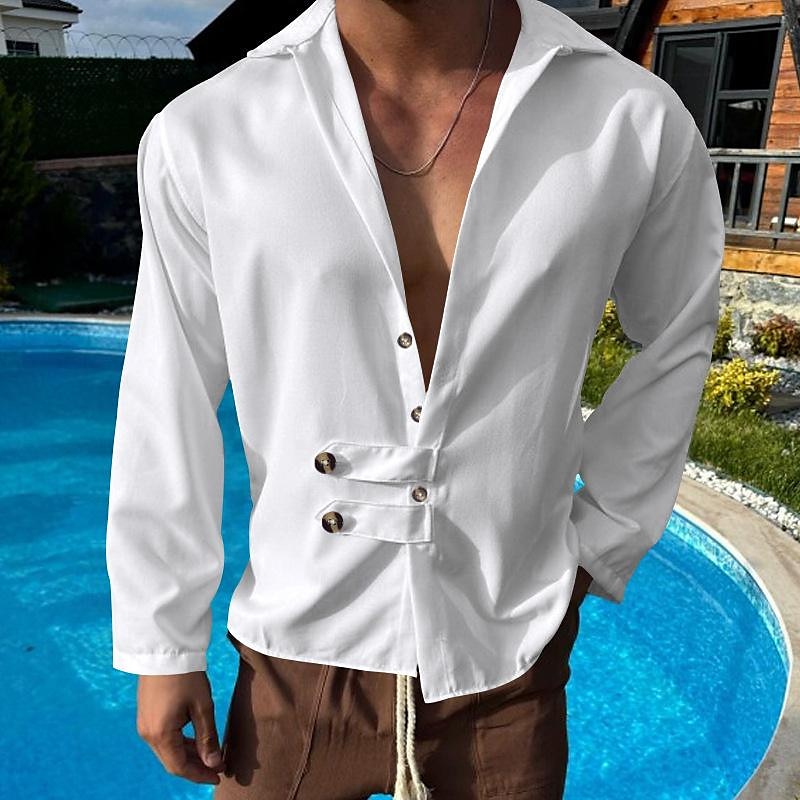 Herren Hemd Sommerhemd Freizeithemd Strandhemd Schwarz Weiß Armeegrün Grau Leicht Blau Langarm Einfach Revers Urlaub Hawaiianisch Button-Down Bekleidung Polyester Mode Lässig Bequem 2025 - $26.99 –P3