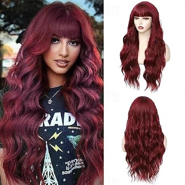 Wig With Bangs Long Wavy Wigs for Women Curly Wavy Wig With Bangs Natural Looking Synthetic Heat Resistant Fiber Wig Halloween Cosplay Party Wigs 2026 - $18.99 –P4