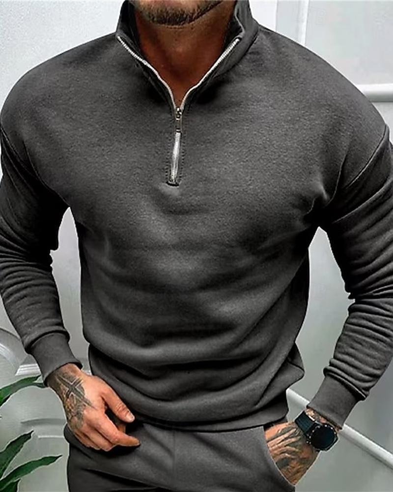 Men's Sweatshirt Quarter Zip Sweatshirt Light Grey Half Zip Plain Daily Sports & Outdoor Holiday Polyester Streetwear Basic Casual Spring &  Fall Clothing Apparel Hoodies Sweatshirts  Long Sleeve 2026 - $27.99 –P11