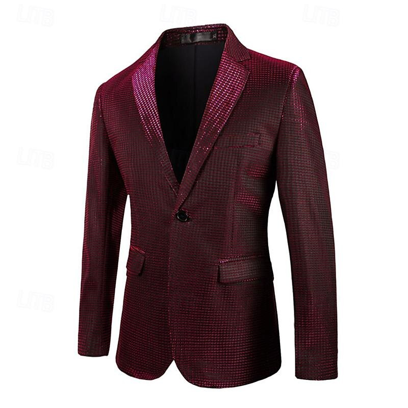 Herre Blazer Formell kveld Fritid / hverdag Søt Alle årstider 65%Cotton 35%Polyester Ensfarget / vanlig farge Paljetter Fritid Bryllup Enkeltkneppet Blazer Sølv Svart Rød Blå 2025 - $83.99 –P16