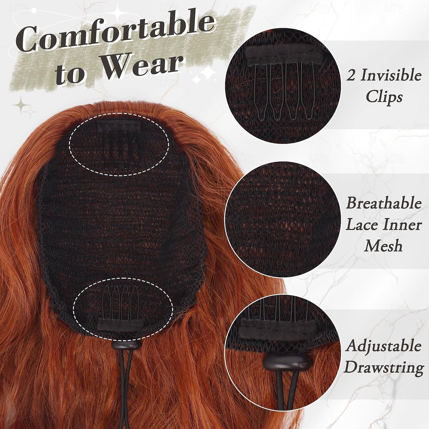 rød hestehale extension - 26 tommer hestehale hair extensions med snøring for kvinner - lang krøllete bølgete syntetiske klips i falske hestehale frisyrer jenter daglig fest - kobberrød 2025 - $11.49 –P2