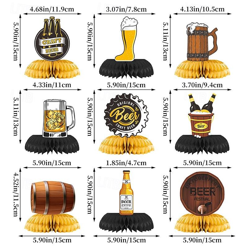 9 bucăți piese centrale pentru oktoberfest în fagure de miere, decorațiuni pentru oktoberfest, rechizite pentru petrecere, festivalul berii germane bavareze, decorațiuni pentru petrecere, oktoberfest, 2026 - $18.99 –P3
