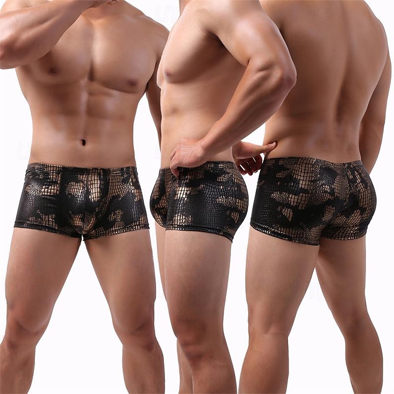 Per uomo 1 pc Boxer Poliestere Traspirante Morbido Comodo Pelle di serpente A vita medio-alta Argento Nero del 2025 a $8.49 –P3