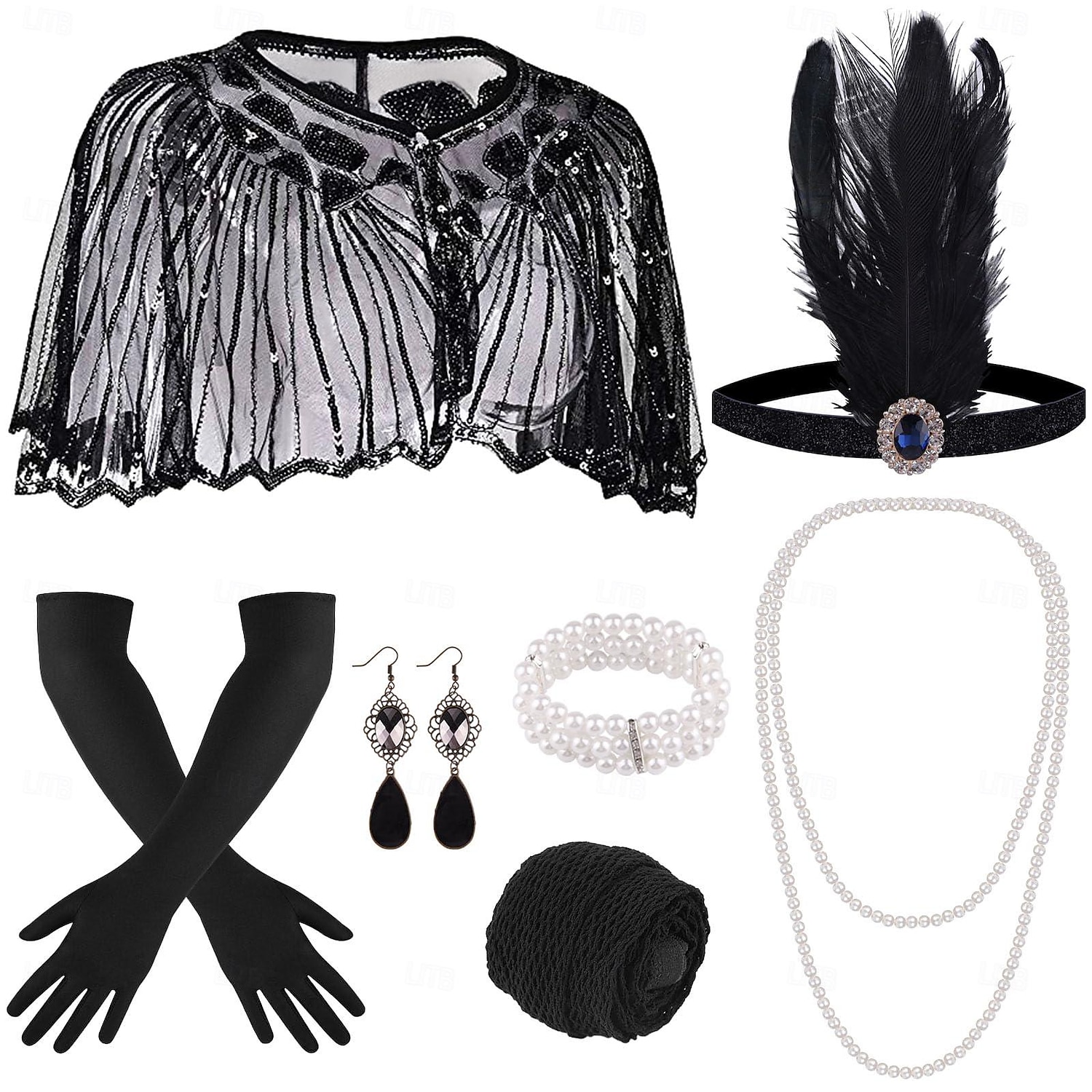 Anni Ruggenti Anni 1920 Retrò Vintage Set di accessori Sciarpe da flapper Il grande Gatsby Ragazza Flapper Invitato al matrimonio Paillettes Piuma Costume Per donna Evento / Festa Ricevimento di del 2026 a $29.99 –P7