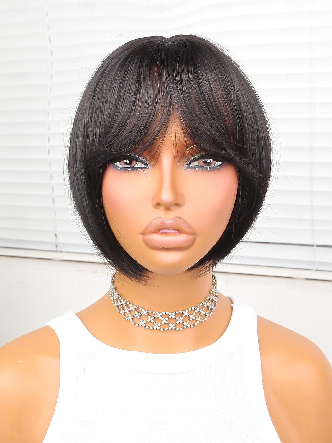 Synthetische Perücken Natürlich gerade Bob Bubikopf Gerader Pony Perücke 10 Zoll Schwarz Synthetische Haare Damen Schwarz 2025 - $17.99 –P2