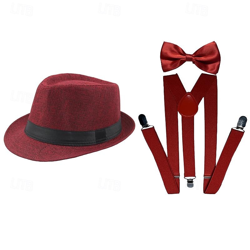 Retro Vintage Roaring 20s 1920s Panama Hat Accesories Set The Great Gatsby Men's Masquerade Event / Party Bachelorette Party Adults' Hat Suspenders 2025 - $16.99 –P5