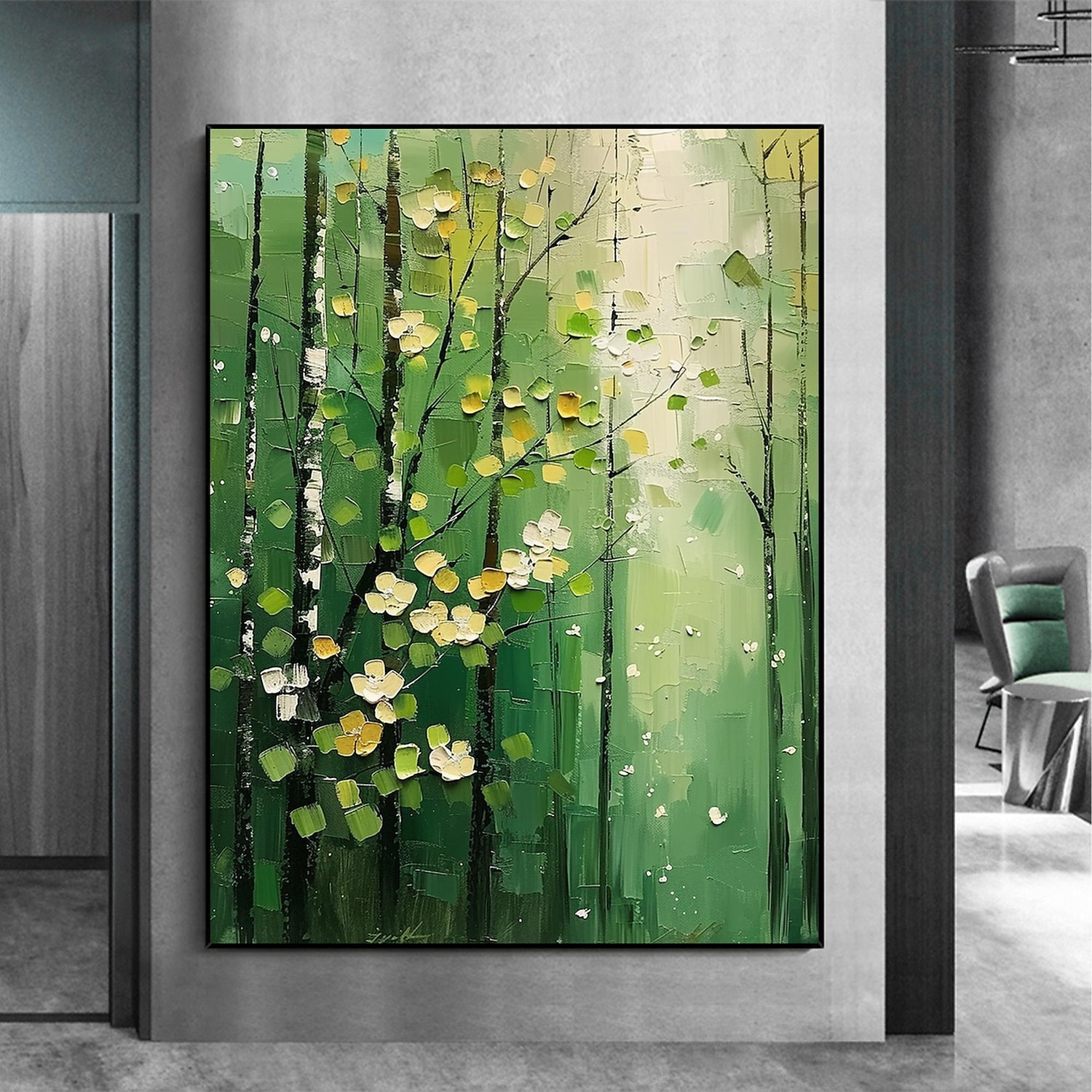 handgemachtes Original Ölgemälde „Grüner Wald“ auf Leinwand, abstrakter Baum, Landschaftsgestaltung, Wanddekoration, Wohnzimmer, Wohndekor mit Keilrahmen/ohne Innenrahmen 2025 - $147.99 –P3