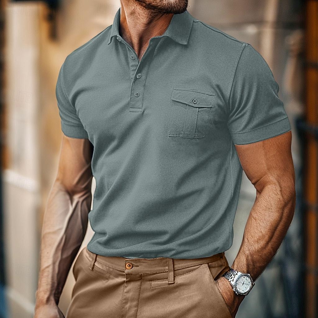 Men's Polo Shirts Golf Shirt Work Casual Lapel Ribbed Polo Collar Short Sleeve Basic Modern Solid Color Patchwork Buttons Spring & Summer Regular Fit Dark Gray Black White Burgundy Royal Blue Blue 2025 - $23.99 –P12