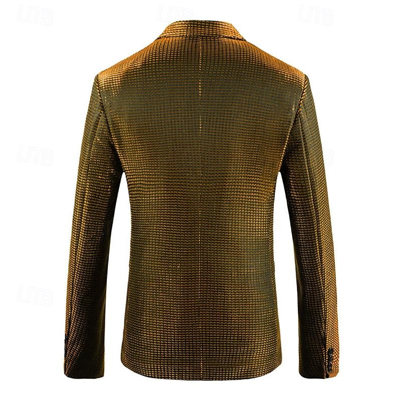 Herre Blazer Formell kveld Fritid / hverdag Søt Alle årstider 65%Cotton 35%Polyester Ensfarget / vanlig farge Paljetter Fritid Bryllup Enkeltkneppet Blazer Sølv Svart Rød Blå 2025 - $83.99 –P4