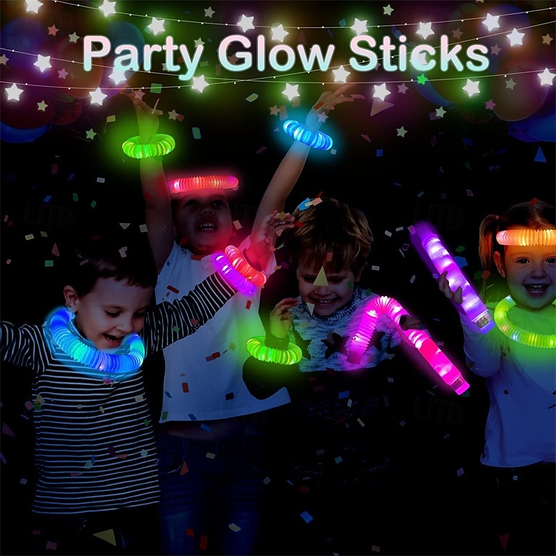 tubi pop luminosi per bambini bastoncini luminosi bomboniere per bambini braccialetti elastici con led al neon collane accessori per bambini campo da viaggio campeggio giocattoli divertenti regali per del 2025 a $34.99 –P3