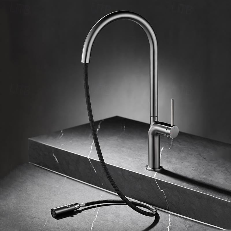 2025年 水栓 - シングルハンドルつの穴 クロム / ブラッシュドニッケル / 電気メッキ プルアウト / プルダウン / 標準スパウト / トール / ハイアーク センターセット 現代コンテンポラリー Kitchen Taps  コレクション – $210.59 –P9